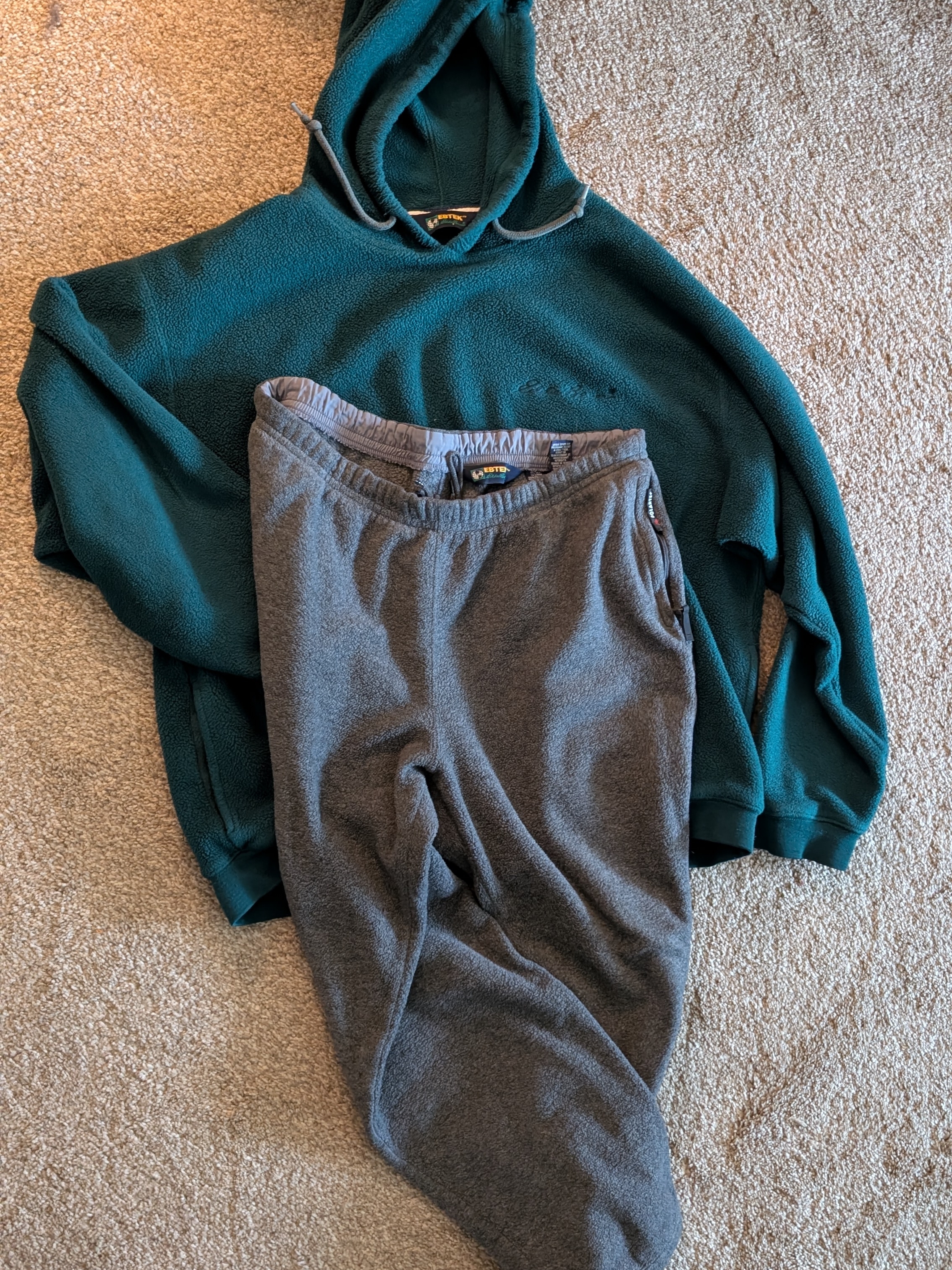 Vintage 90's Eddie Bauer Ebtek Hunter Green Fleece Hoodie/Gray Fleece Sweatpants